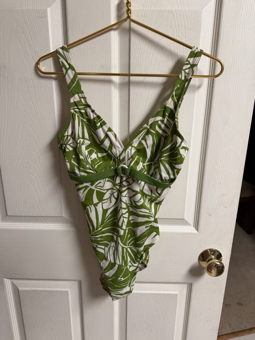 Vintage Baltex Hawaian Floral Size Med 10 Green White 90s Y2k One Piece Stretch